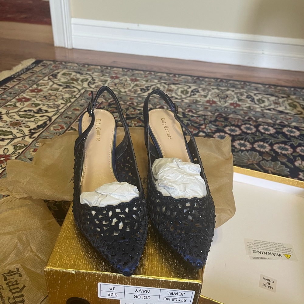Elegant Navy Slingback Heels by Lady Couture